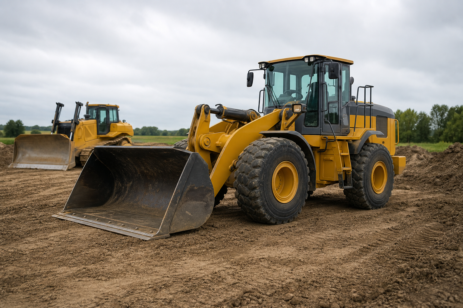 Wheel loader and dozer on a construction jobsite