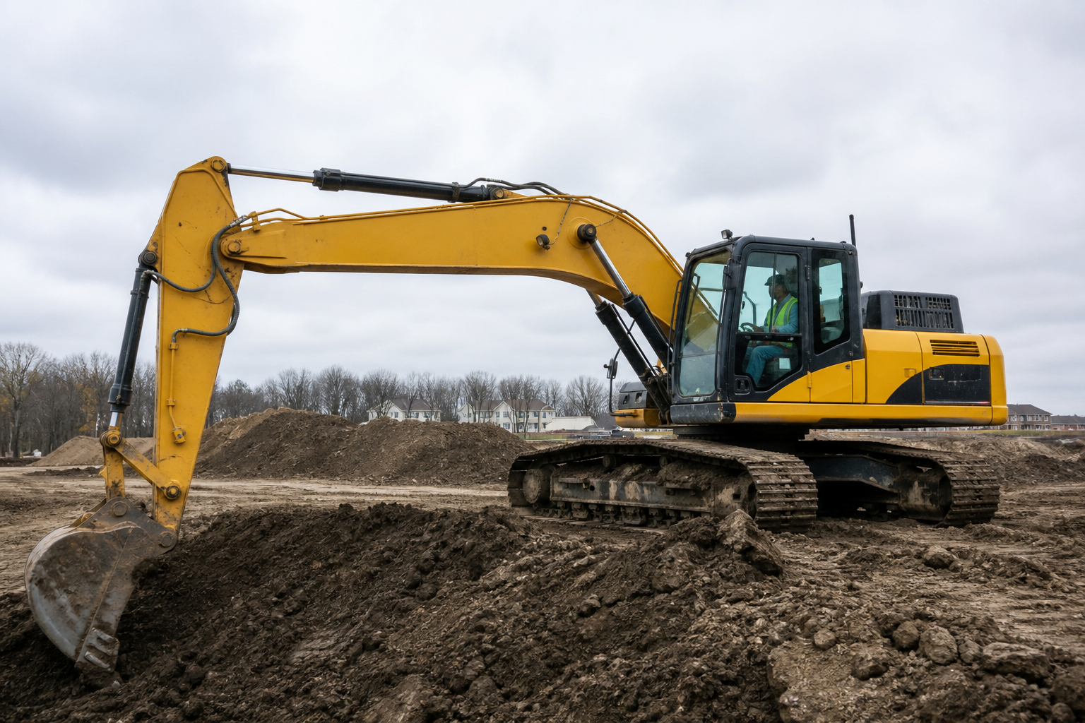 Yellow excavator digging on a construction site