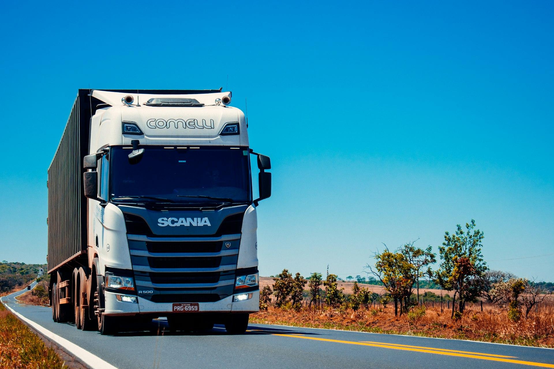 Highway semi truck on an open rural road